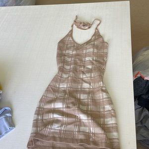Knit brown and white mini dress